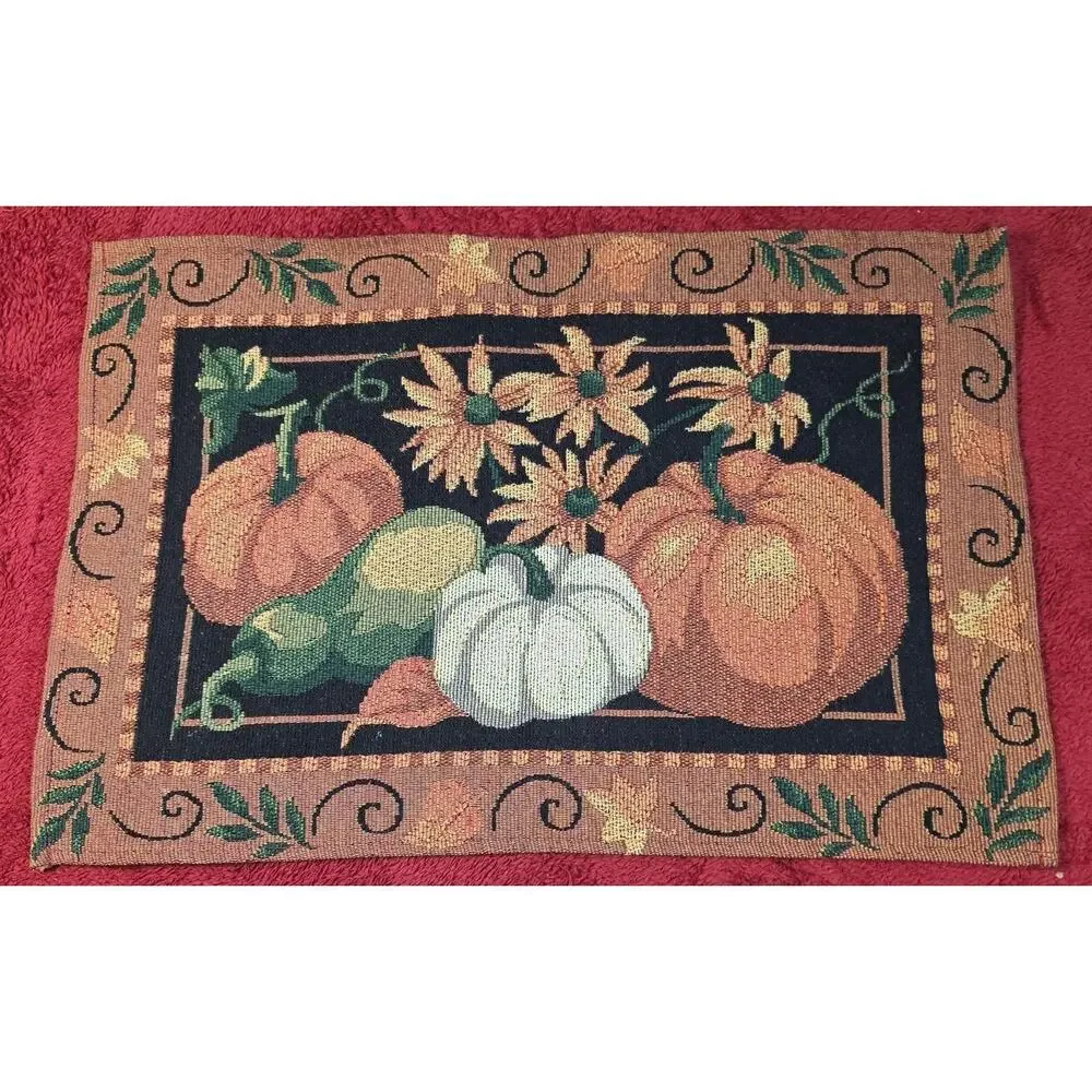Set of 4 Fall Pumpkin Tapestry Placemats Thanksgiving Harvest Table Decor